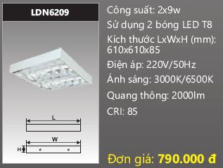  máng đèn lắp nổi duhal 2 bóng 6 tấc 0,6m 2x9w LDN6209 