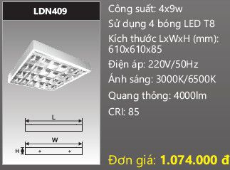  máng đèn lắp nổi duhal 4 bóng 6 tấc 4x9w LDN409 