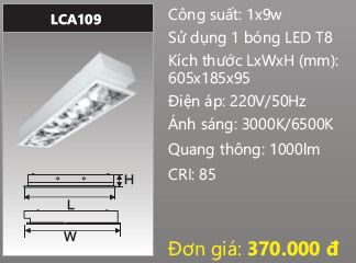  máng đèn phản quang âm trần duhal 1 bóng 6 tấc 0,6m 9w LCA109 