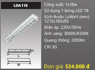 máng đèn phản quang âm trần duhal 1m2 18w LDA118