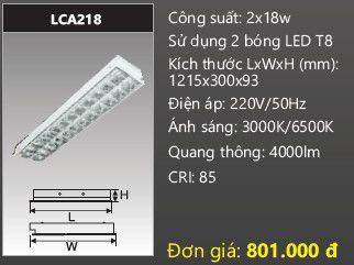 máng đèn phản quang âm trần duhal 2 bóng 1m2 2x18w LCA218