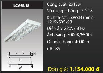 máng đèn phản quang âm trần duhal 2 bóng 1m2 2x18w LCA6218 