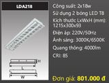  máng đèn phản quang âm trần duhal 2 bóng 1m2 2x18w LDA218 