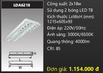 máng đèn phản quang âm trần duhal 2 bóng 1m2 2x18w LDA6218