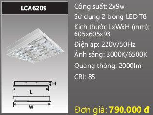 máng đèn phản quang âm trần duhal 2 bóng 6 tấc 0,6m 2x9w LCA6209