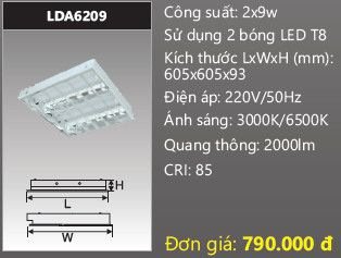  máng đèn phản quang âm trần duhal 2 bóng 6 tấc 0,6m 2x9w LDA6209 