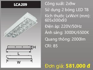  máng đèn phản quang âm trần duhal 2bongs 6 tấc 0,6m 2x9w LCA209 