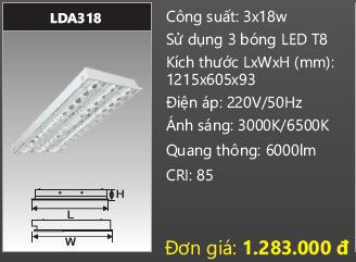  máng đèn phản quang âm trần duhal 3 bóng 1m2 3x18w LDA318 