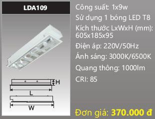 máng đèn phản quang âm trần duhal 6 tấc 0,6m 9w LDA109