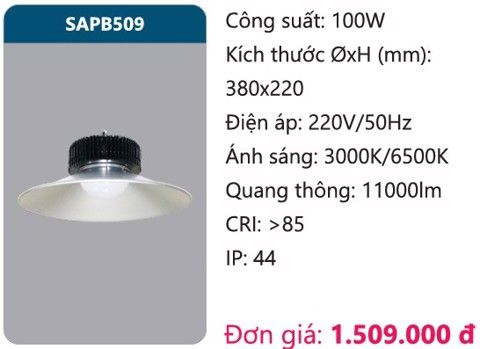 ĐÈN LED NHÀ XƯỞNG DUHAL 100W SAPB509 / SAPB 509