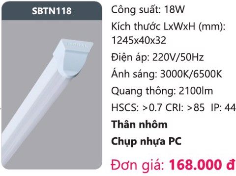 ĐÈN LED TUÝP 1M2 KIỂU BATTEN DUHAL SBTN118 ( 1200mm , 18W )