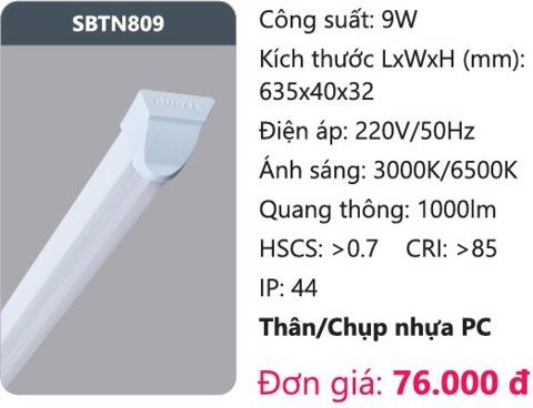 ĐÈN LED TUÝP 6 TẤC KIỂU BATTEN DUHAL SBTN809 / SBTN 890 ( 600mm , 9W )