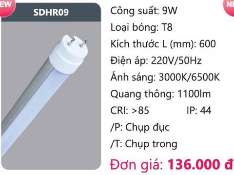  BÓNG ĐÈN TUÝP LED THÂN NHÔM DUHAL SDHR09 ( 6 TẤC / 9W ) 