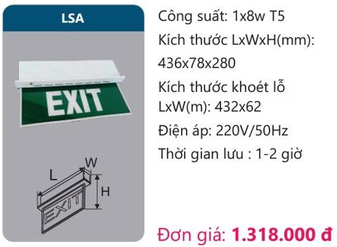 ĐÈN EXIT THOÁT HIỂM ÂM TRẦN DUHAL LSA 1x8W T5