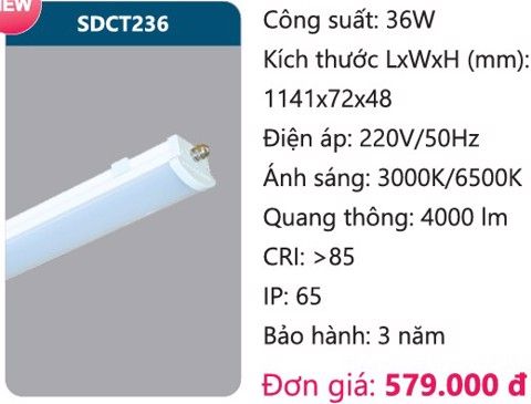 MÁNG ĐÈN LED CHỐNG THẤM CÔNG NGHIỆP DUHAL SDCT236 / 36W