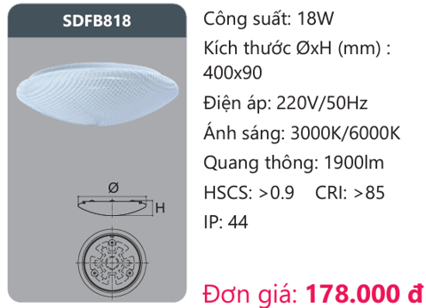 ĐÈN ỐP TRẦN LED DUHAL 18W SDFB818 / SDFB 818
