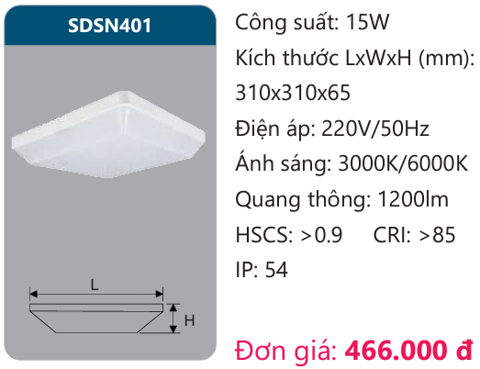 ĐÈN ỐP TRẦN LED DUHAL 15W SDSN401 / SDSN 401