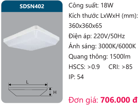 ĐÈN ỐP TRẦN LED DUHAL 18W SDSN402 / SDSN 402