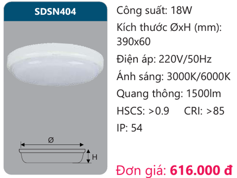 ĐÈN ỐP TRẦN LED DUHAL 18W SDSN404 / SDSN 404 