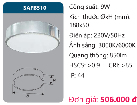  ĐÈN LED ỐP TRẦN DUHAL 9W SAFB510 / SAFB 510 