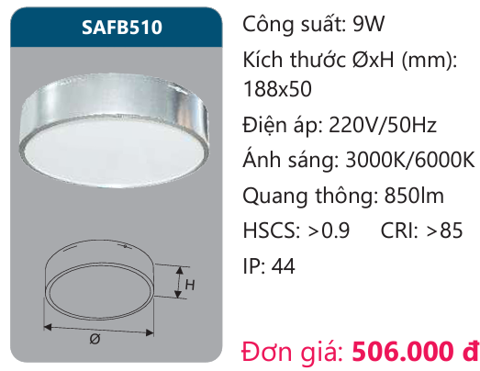ĐÈN LED ỐP TRẦN DUHAL 9W SAFB510 / SAFB 510