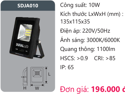 ĐÈN PHA LED DUHAL 10W SDJA010 / SDJA 010