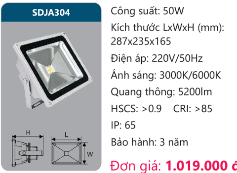  ĐÈN PHA LED 50W DUHAL SDJA304 / SDJA 304 