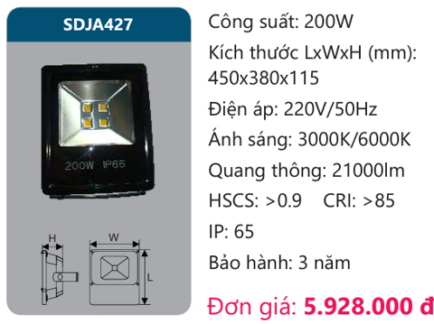ĐÈN PHA LED 200W DUHAL SDJA427 / SDJA 427