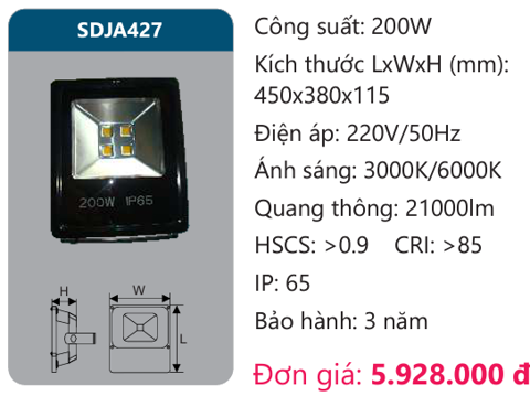  ĐÈN PHA LED 200W DUHAL SDJA427 / SDJA 427 