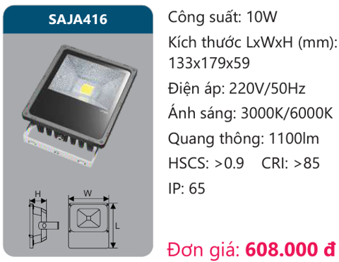 ĐÈN PHA LED DUHAL 10W SAJA416 / SDJA 416