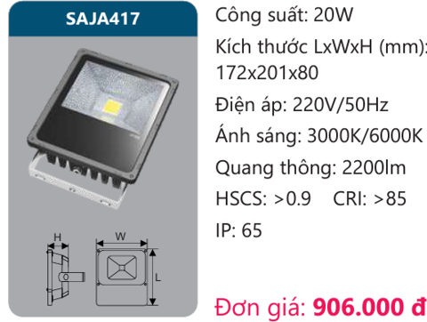 ĐÈN PHA LED DUHAL 20W SAJA417 / SAJA417