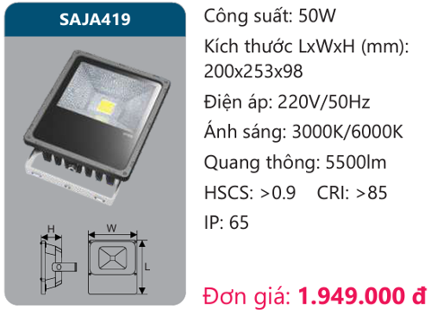  ĐÈN PHA LED DUHAL 50W SAJA419 