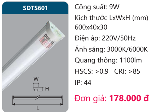 ĐÈN TUÝP LED 9W DUHAL SDTS601 / SDTS 601
