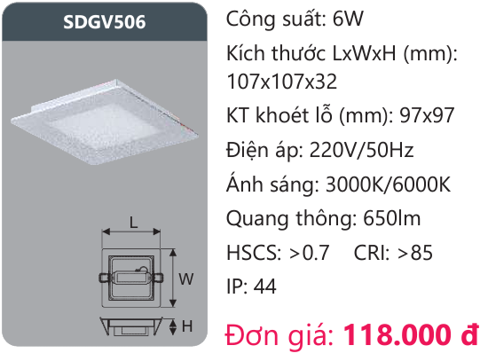  ĐÈN LED ÂM TRẦN DUHAL 6W - SDGV506 (SDGV 506 / DGV506 / DGV 506) 