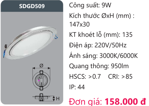 ĐÈN LED ÂM TRẦN DUHAL 9W - SDGD509 / SDGD 509 / DGD509 / DGD 509
