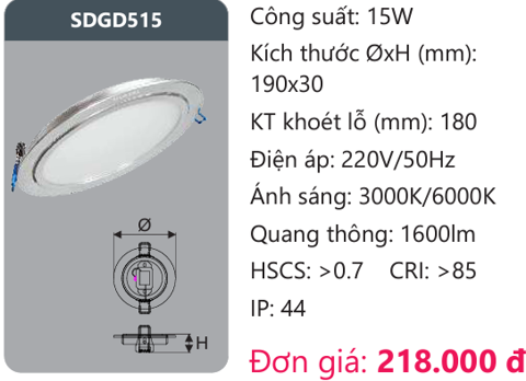  ĐÈN LED ÂM TRẦN CHIẾU ĐIỂM DUHAL 15W - SDGD515 / SDGD 515 / DGD515 / DGD 515 
