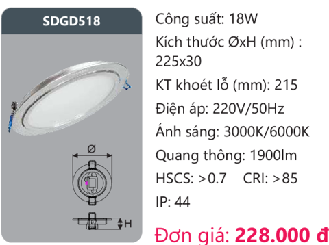 ĐÈN LED ÂM TRẦN DUHAL 18W - SDGD518 / SDGD 518 / DGD518 / DGD 518
