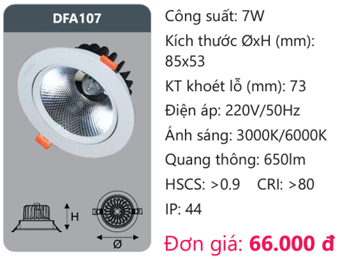 ĐÈN LED DOWLIGHT ÂM TRẦN DUHAL 7W DFA107 / DFA 107