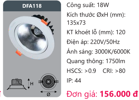 ĐÈN LED DOWLIGHT ÂM TRẦN DUHAL 18W DFA118 / DFA 118