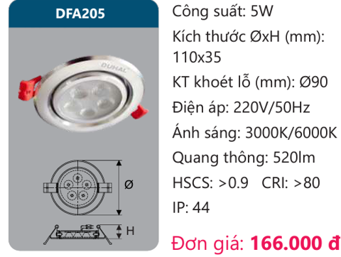  ĐÈN LED ÂM TRẦN CHIẾU ĐIỂM DUHAL 5W - DFA205 / SDFA205 / DFA 205 / SDFA 205 