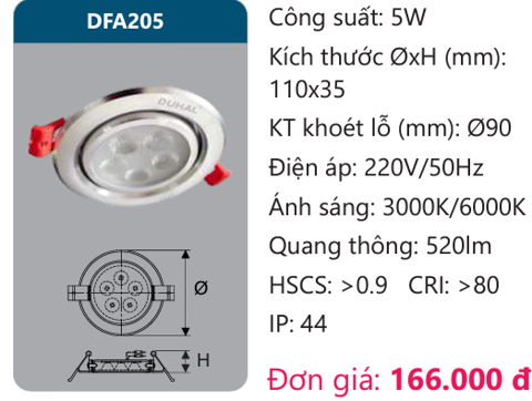 ĐÈN LED ÂM TRẦN CHIẾU ĐIỂM DUHAL 5W - DFA205 / SDFA205 / DFA 205 / SDFA 205