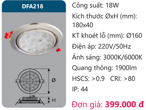 ĐÈN LED ÂM TRẦN CHIẾU ĐIỂM DUHAL 18W - DFA218 / SDFA218 / DFA 218 / SDFA 218