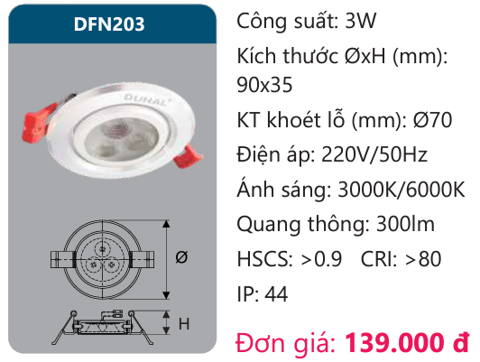  ĐÈN LED ÂM TRẦN CHIẾU ĐIỂM DUHAL - 3W DFN203 / DFN203 