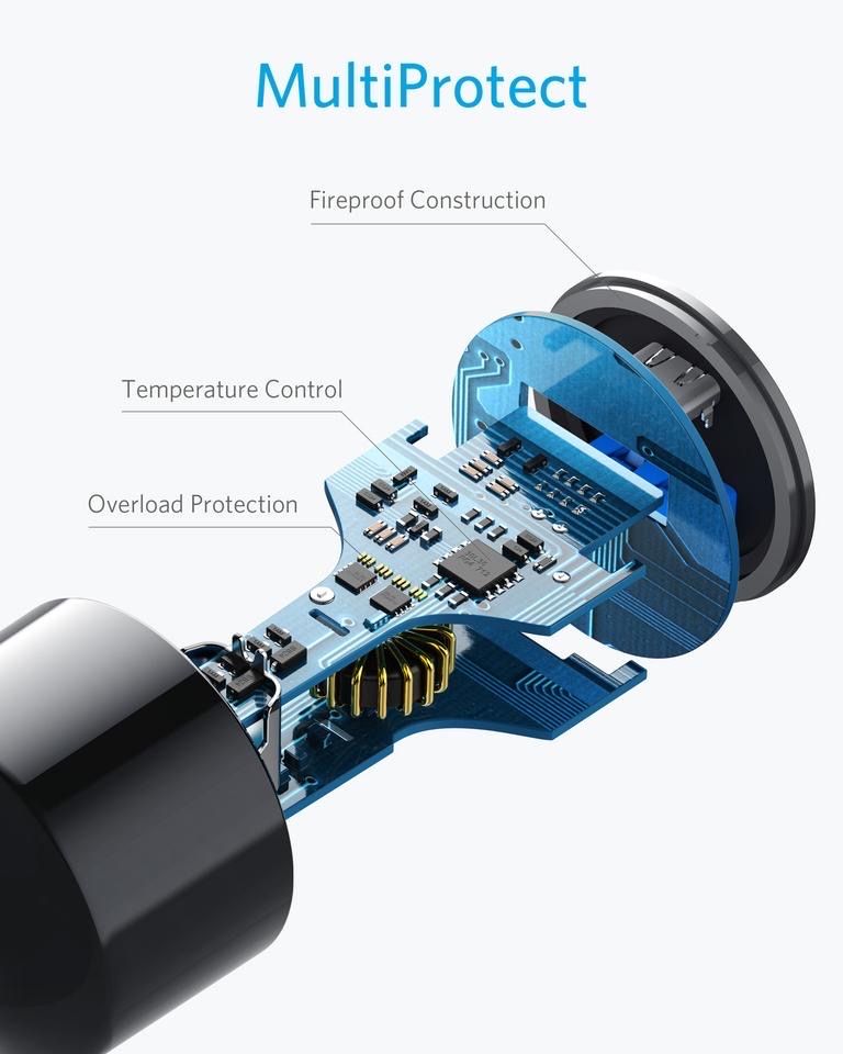 SẠC Ô TÔ ANKER 2 CỔNG POWERDRIVE SPEED+ DUO POWER DELIVERY, CÔNG SUẤT 30W - A2227