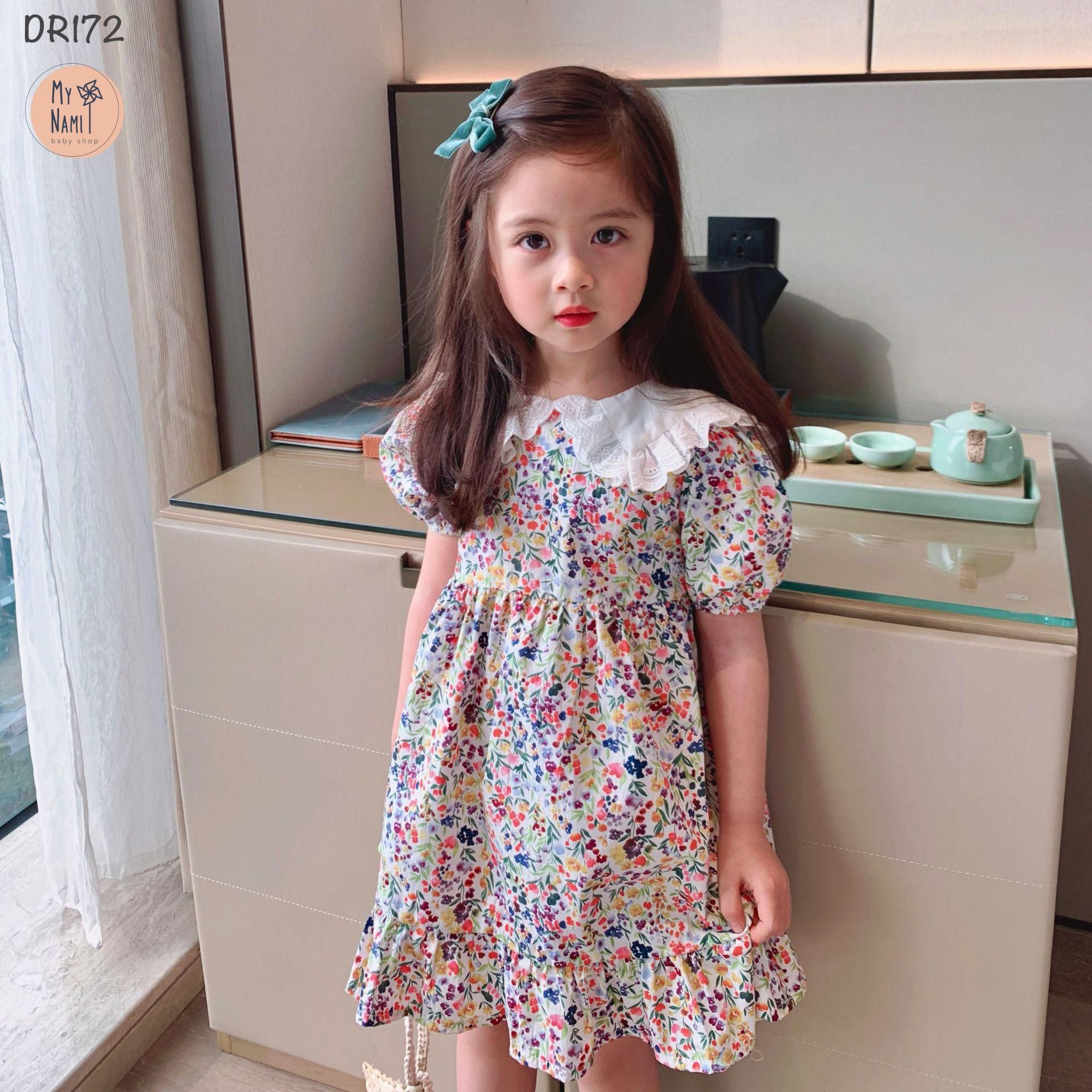 DR172 - Váy hoa cổ bèo trắng