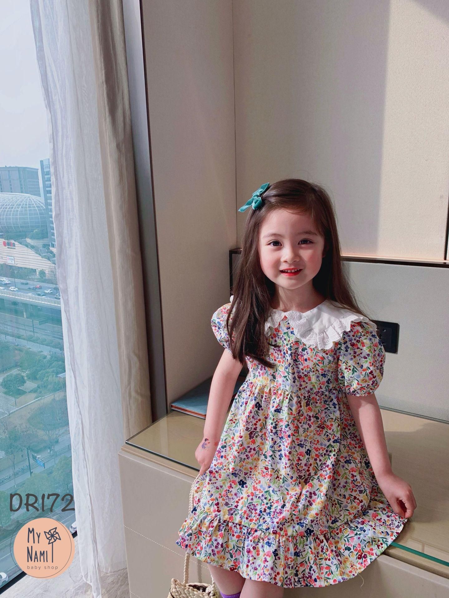 DR172 - Váy hoa cổ bèo trắng