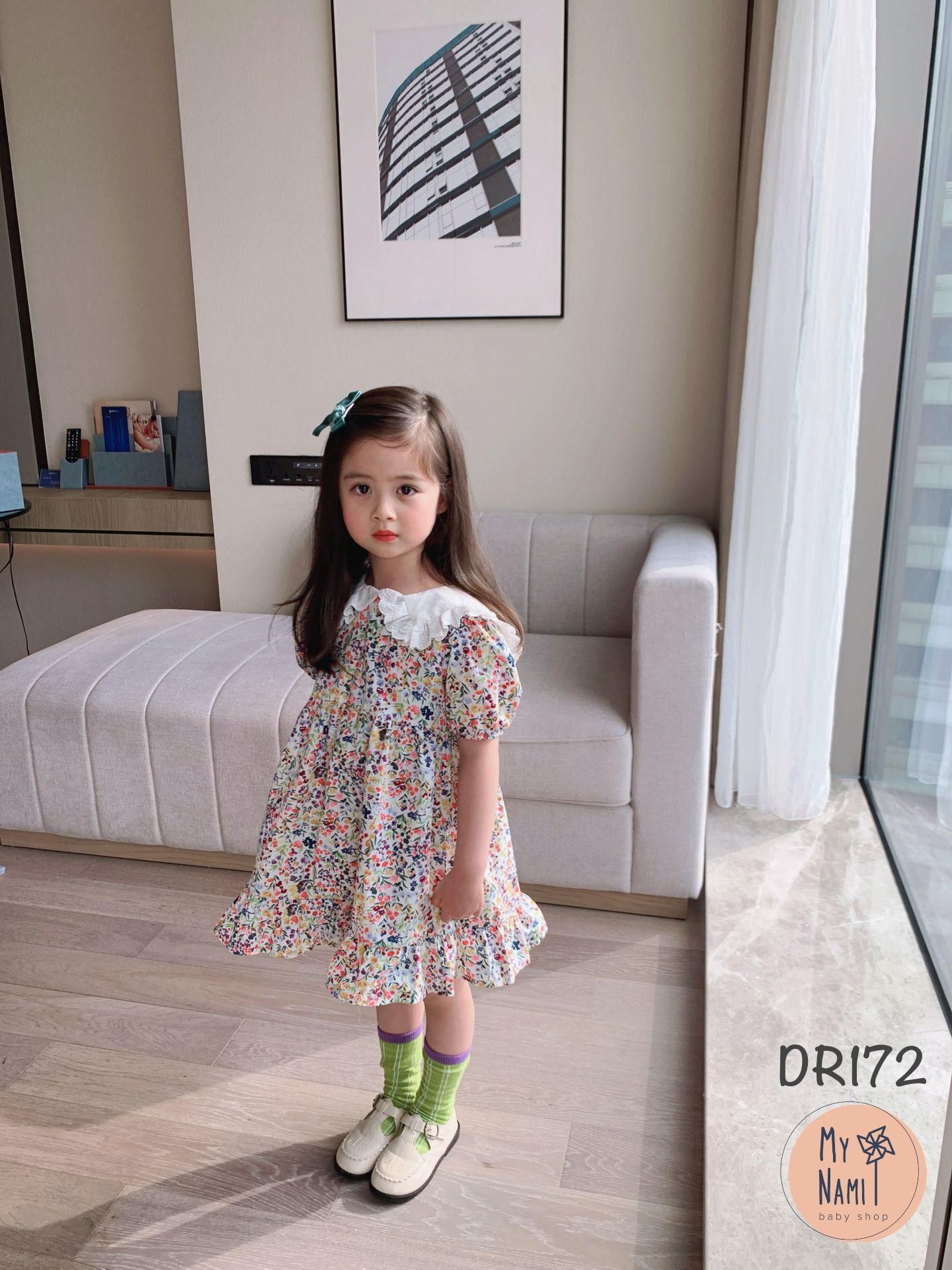 DR172 - Váy hoa cổ bèo trắng