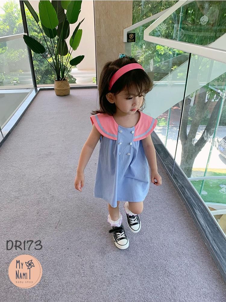 DR173 - Váy xanh dương cổ hồng