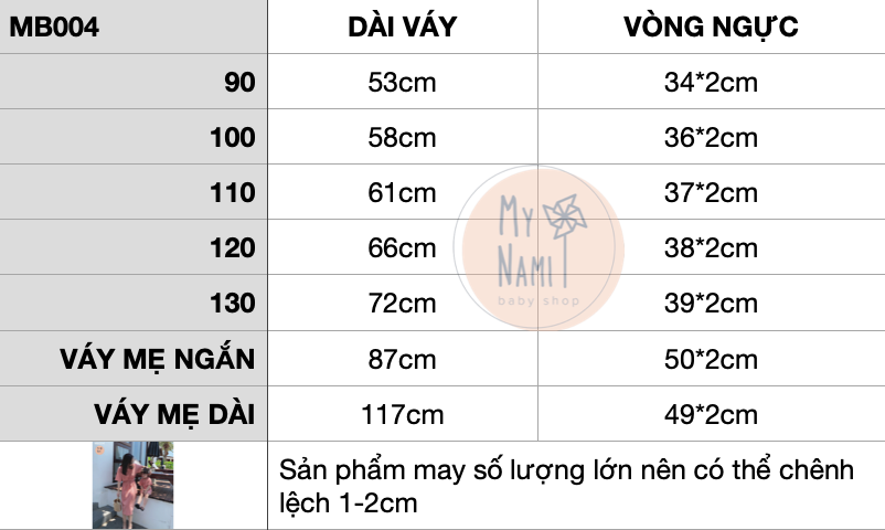 MB004 - Váy đôi mẹ và bé, chất thun, dây buộc eo