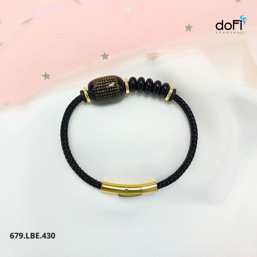 Vòng Tay Lu Thống Bát Nhã Phối Ngũ Điếu Đá Đen Onyx